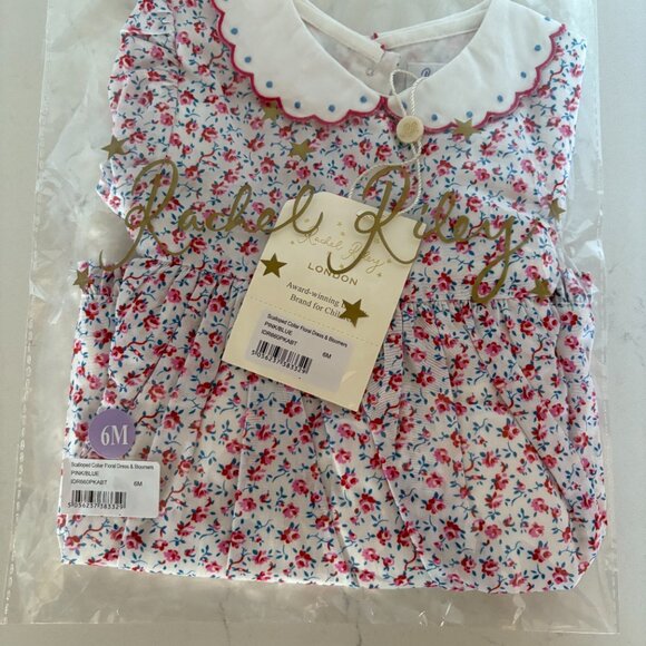 Rachel Riley Scalloped Collar Floral Dress & Bloomers in Pink and Blue, NWT, 6M - Picture 3 of 6